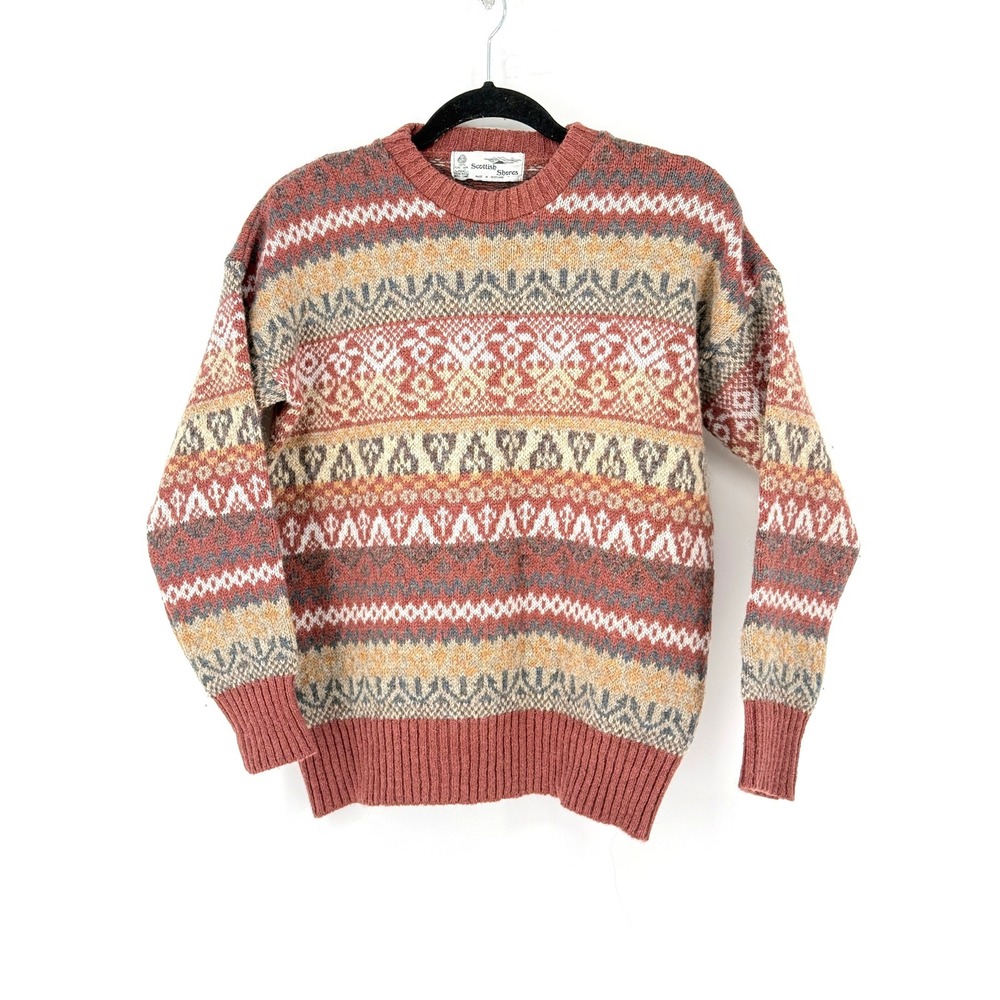 Vintage Scottish Shores Mens Fair Isle Wool Heritage Grandpa Sweater Size M